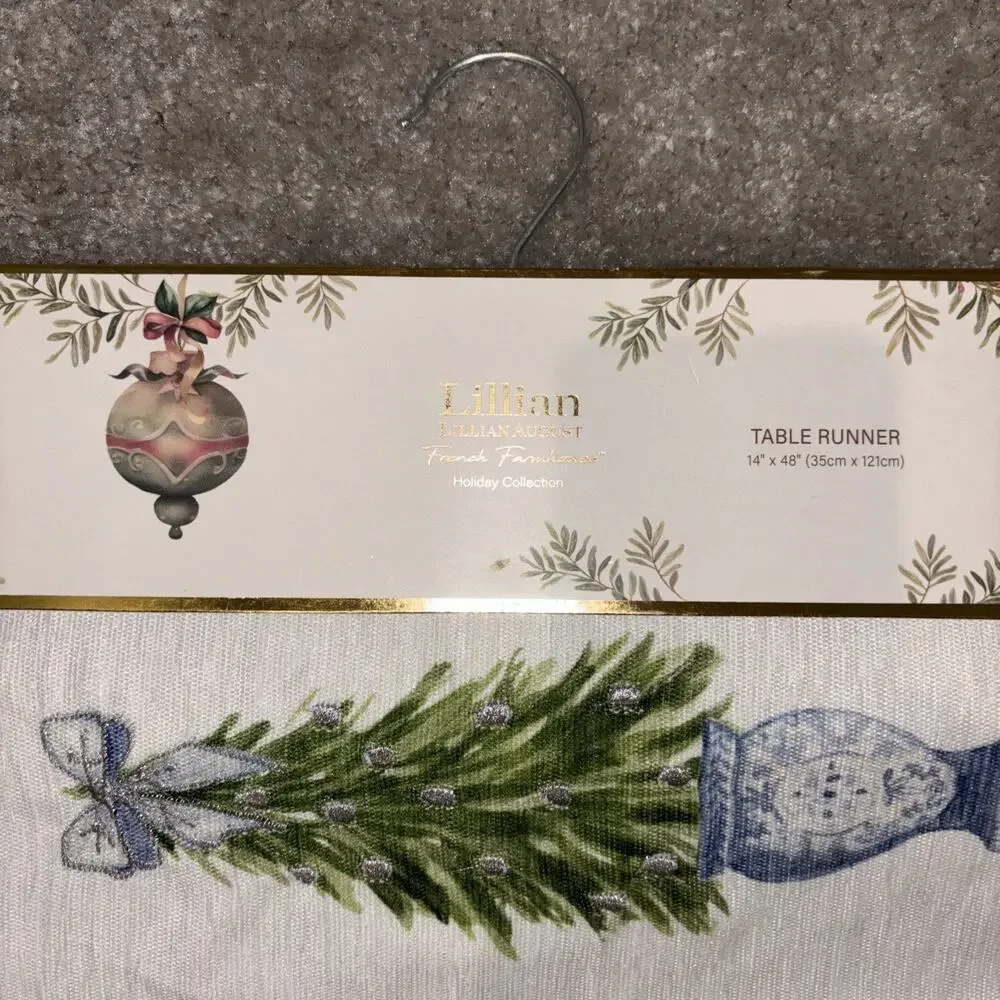 Lillian August Chinoiserie Trees Table Runner Christmas Tree Bow Laura Ashley